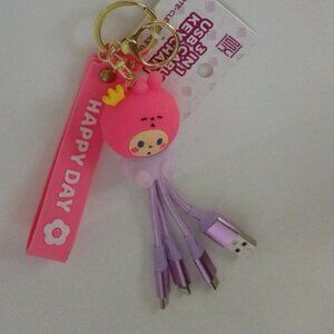 MX Cute Pink Purple 3 In 1 USB Charging Cable Keychain